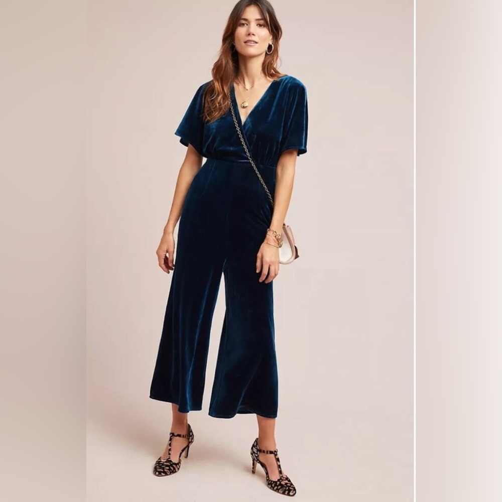 NWT Anthropologie Navy Velvet Jumpsuit
